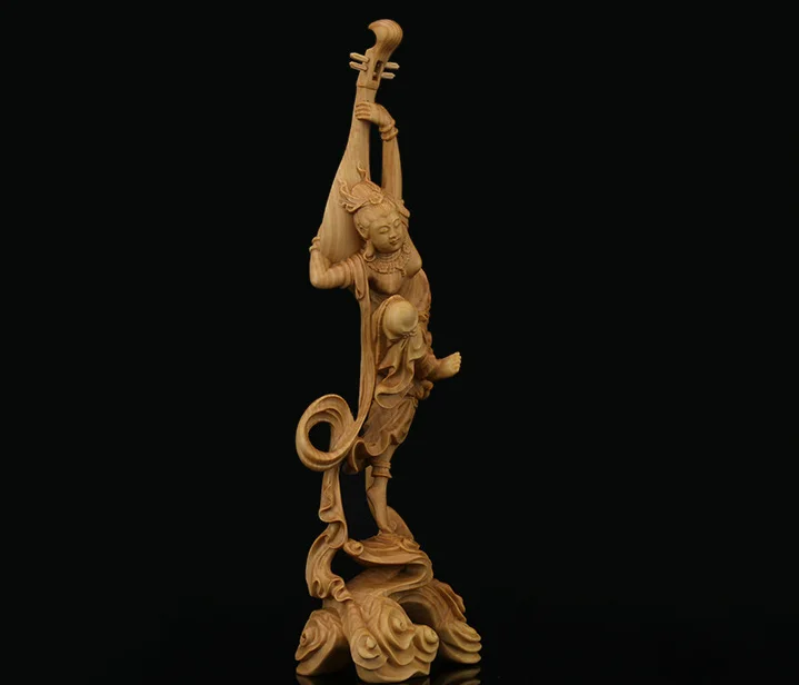 8," китайская шкатулка-деревянная ручная резьба Dunhuang beauty Goddess Play Пипа уникальная статуя