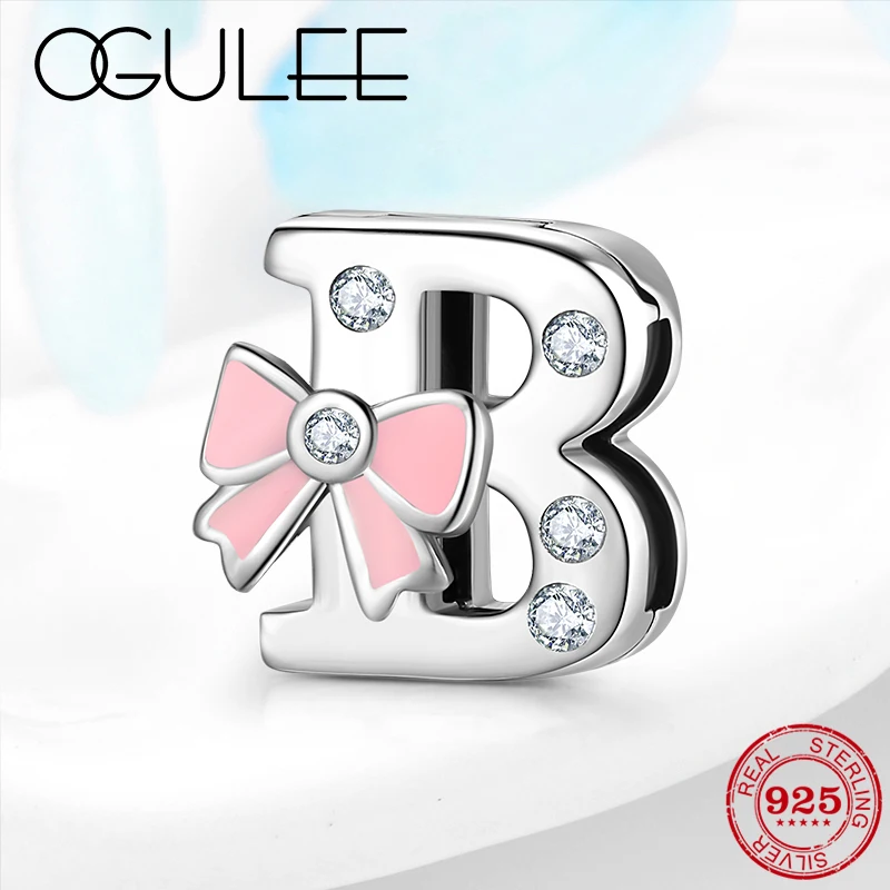 

Fashion 925 Sterling Silver Dazzing CZ Bow Letter B Clip Beads fit Original Reflexion Charm Bracelets Women Fine Jewelry Gifts