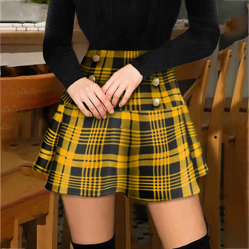 black tennis skirt 2022 Summer Plus Size Vintage Red Plaid Button Type High Waist Mini Skirts for Female Fashion Girly Skirt Casual Women Outfit red skirt