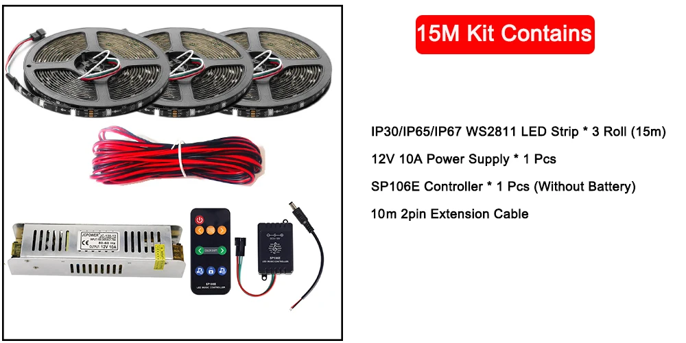 5-20 м комплект WS2811 цифровая светодиодная лента 12 в цвет мечты 30 светодиодный s RGB светодиодный светильник с SP106E музыкальный контроллер адаптер питания