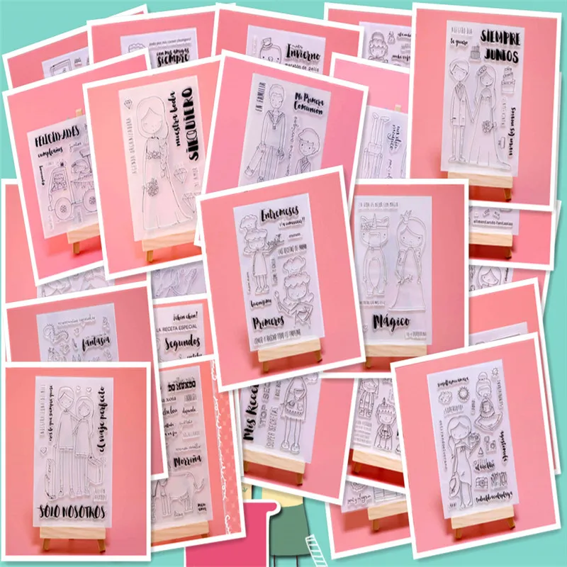 

Spanish girl cartoon pattern Stamp And metal die Scrapbooking Alphabet Stamp Embossing Craft making Silicone Transparent Stamps