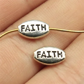 

Wholesale Jewelry Lots Antique Silver Color 10x6mm Faith Small Hole Beads Bracelet Charms Creative Diy Material 300 Pieces
