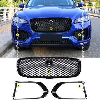 

3pcs For Jaguar F-PACE R-Sport 2016-2020 Glossy Black Front bumper Grille grid Frame Bezel decor replace kit Car accessories