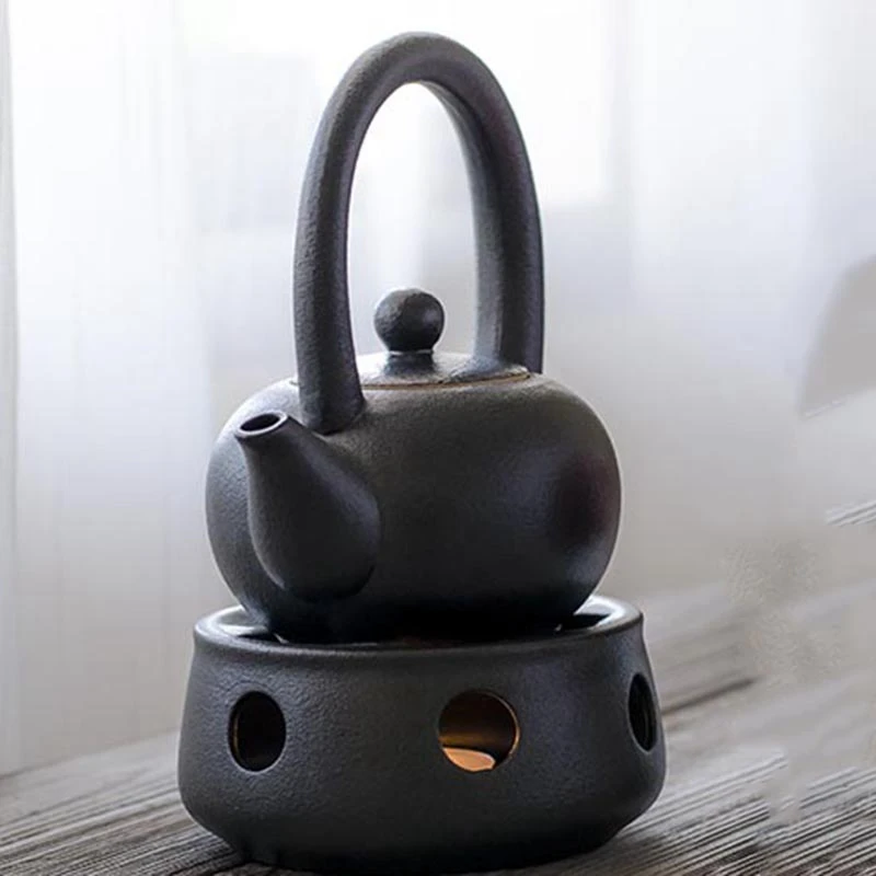 Japanese Style Black Zen Coarse Pottery Tea Pot Warmer Base Ceramic Candle Holder Insulation Base Coffee Milk Warmer Accessories
