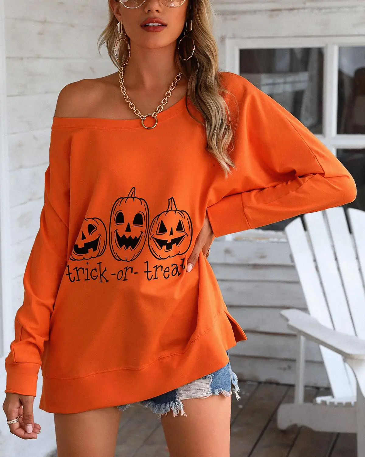 

2020 Women Autumn Spring Fashion Basic Long Sleeve Halloween Letter Pumpkin Print Casual Sweatshirt