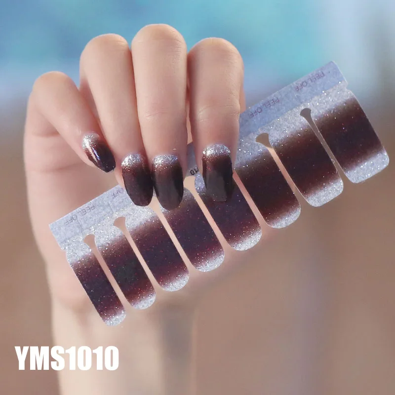 YMS1010 Блестящая пудра, градиентная цветная наклейка s, обертывания для ногтей, полное покрытие, наклейка для лака для ногтей, сделай сам, самоклеющиеся украшения для ногтей, 14 цветов - Цвет: YMS1010