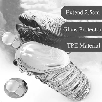 Reusable Penis Enlargement Condoms G Point Cock Rings Penis Extension Sleeves Sex Toys for Man Glans Protector Chastity Device 2