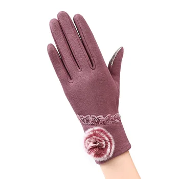 

New Autumn Winter Fashion Ladies Cashmere Gloves Female Wool Mitten Gloves Flower All Match Women Beige Gloves