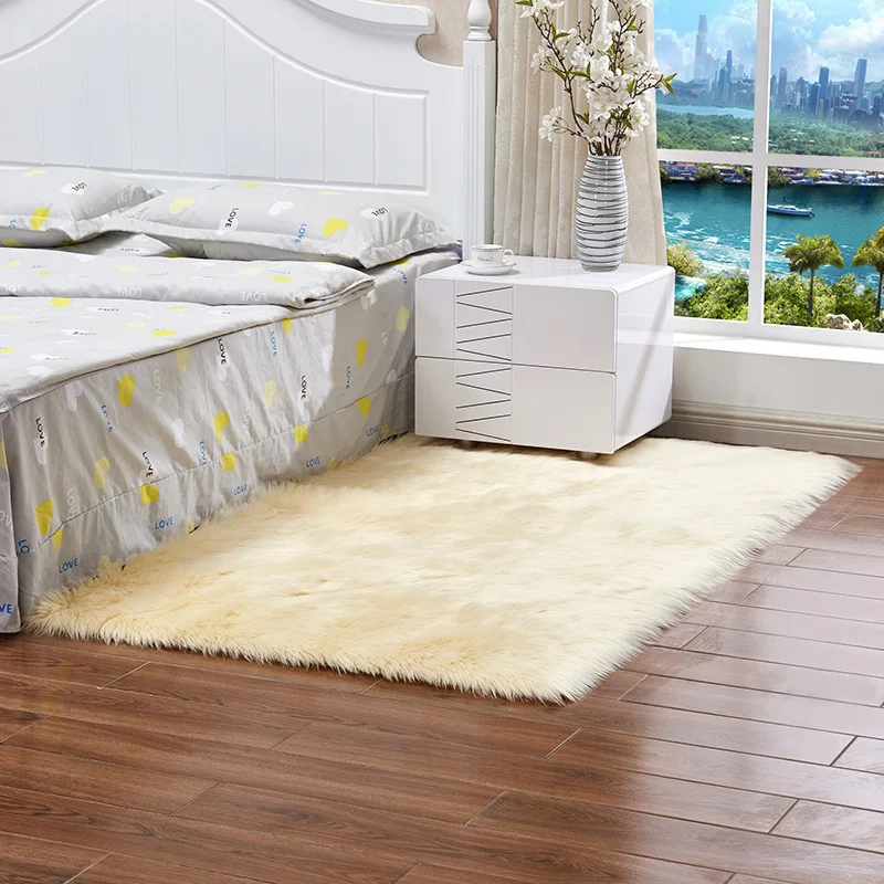 light yellow Коврик для дивана из искусственной шерсти, подушка из цельной шерсти для гостиной, спальни, длинное плюшевое одеяло, коврик для детской комнаты USJ99 - Цвет: light yellow