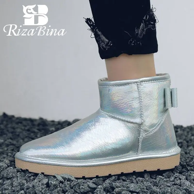 

RIZABINA Size 28-44 Winter Warm Snow Boots For Woman Solid Color Round Toe Plush Ankle Boots Casual Outdoor Women Footwear