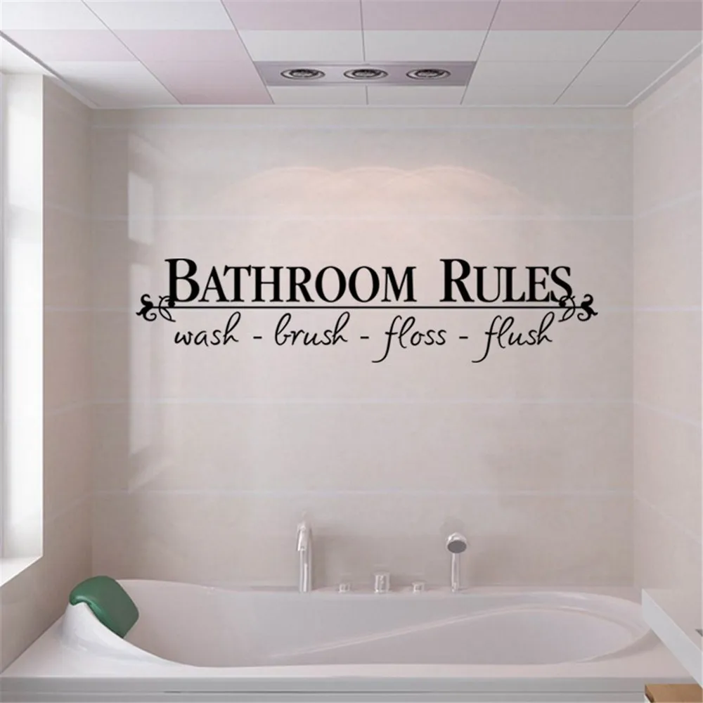 Bathroom Rules Wash Brush Floss Flush Quote Saying Wall Sticker For Bathroom Window Door Adesivo De Parede Muursticker 2019 Wall Stickers Aliexpress