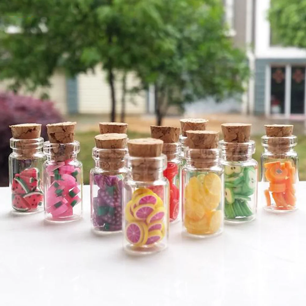 Mini Fake Fruit Slice Glass Bottle Can W/ Cork Doll Food Kitchen Decoration for Children's photography props