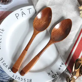 Cucchiaio di legno in filo avvolto, cucchiai da cucina a bocca larga, utensile da cucina, cucchiaino da zuppa, mestolo da catering, stoviglie, 18,5 cm 1