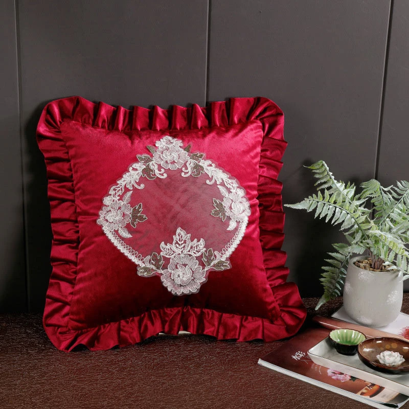 style1 red Кружевные Сатиновые платья Подушка Чехол Наволочка декоративные подушки Чехол 45x45 55x55 вышитые Европейский Стиль красный Высокое Класс домашнего текстиля - Цвет: style1 red