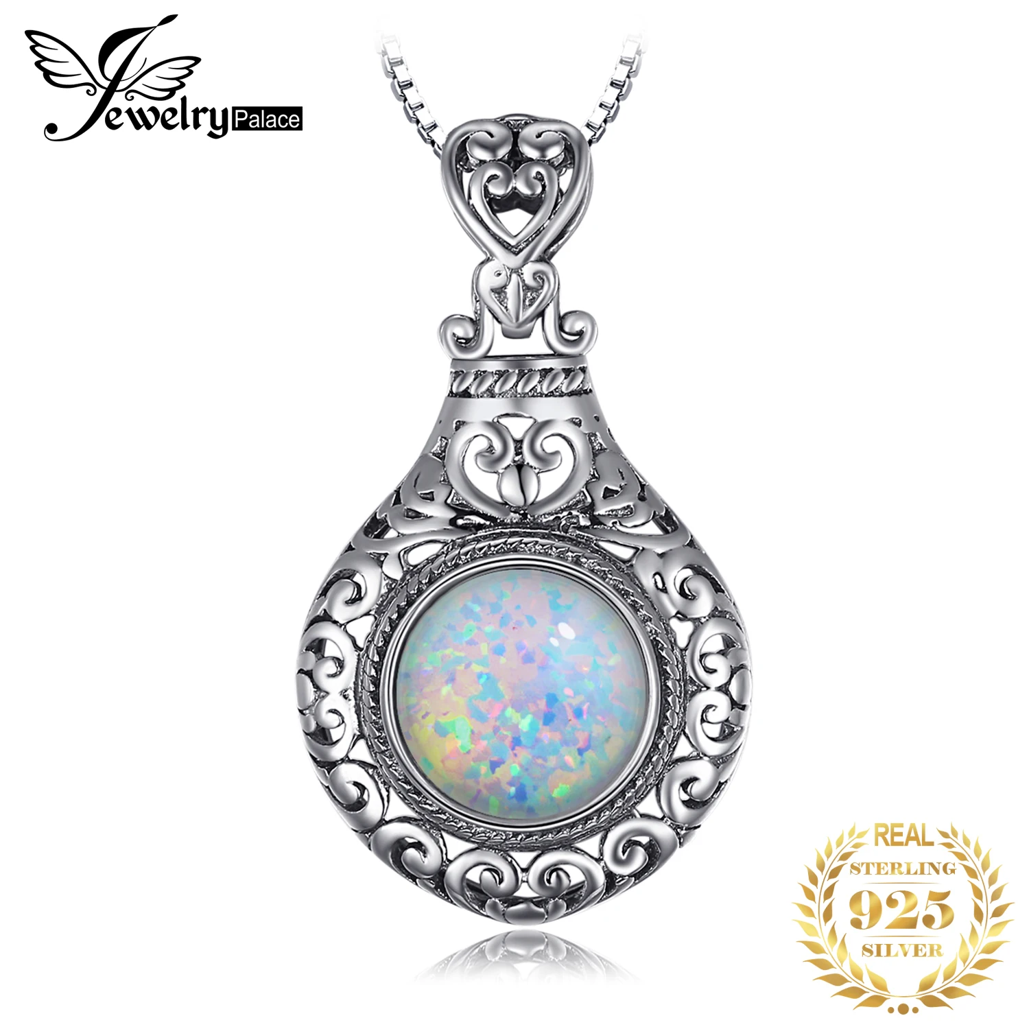 JewelryPalace Vintage 2,5 ct Cabochon Synthetischer Opal 925 Sterling Silber Herz Liebe Statement Anhänger Halskette Choker Nr._voghion.com