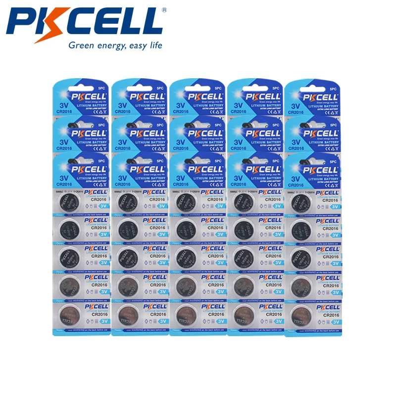 15 карт 75 шт. PKCELL CR 2016 литиевая батарея DL2016 BR2016 ECR2016 3 в Кнопочная монета для часов