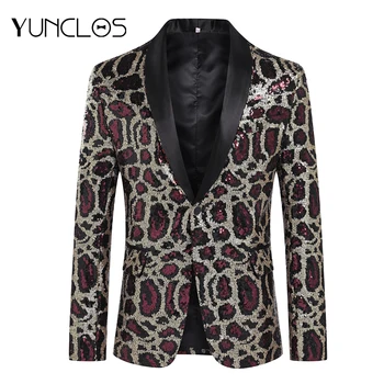 

Men's Leopard Sequin Casual Slim Fit Blazer Wedding &Party Jacket Singer Stage Performance Suit Single Breasted Blazer