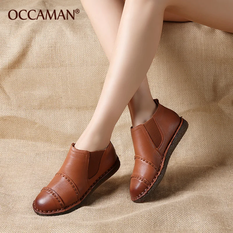 

OCCAMAN Retro Elegant Handmade Sewing Design Female Boots Mixed Color Soft Soles Flats 1611