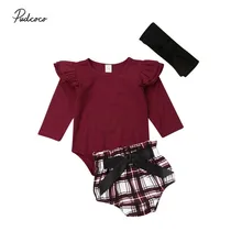 Г. Летняя одежда для малышей Одежда для новорожденных девочек комбинезон с длинными рукавами, топы, комбинезон, шорты в клетку, комплект из 3 предметов