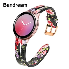 Цветочный ремешок из натуральной кожи для samsung Galaxy Watch Active/Active 2 40 мм 44 мм женский ремешок из розового золота Стальной ремешок с пряжкой