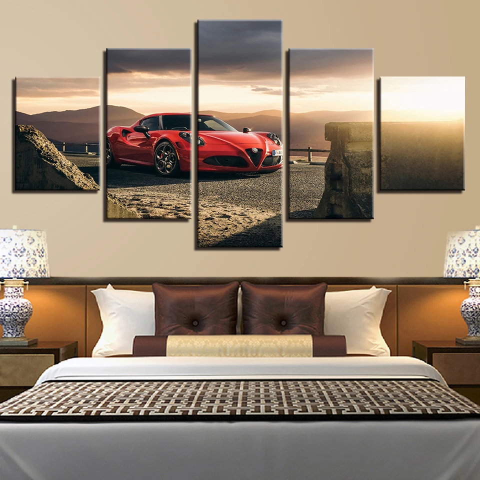 

Modular Canvas HD Prints Posters Home Decor Wall Art Pictures 5 Pieces Orange Sports Car Paintings No Frame