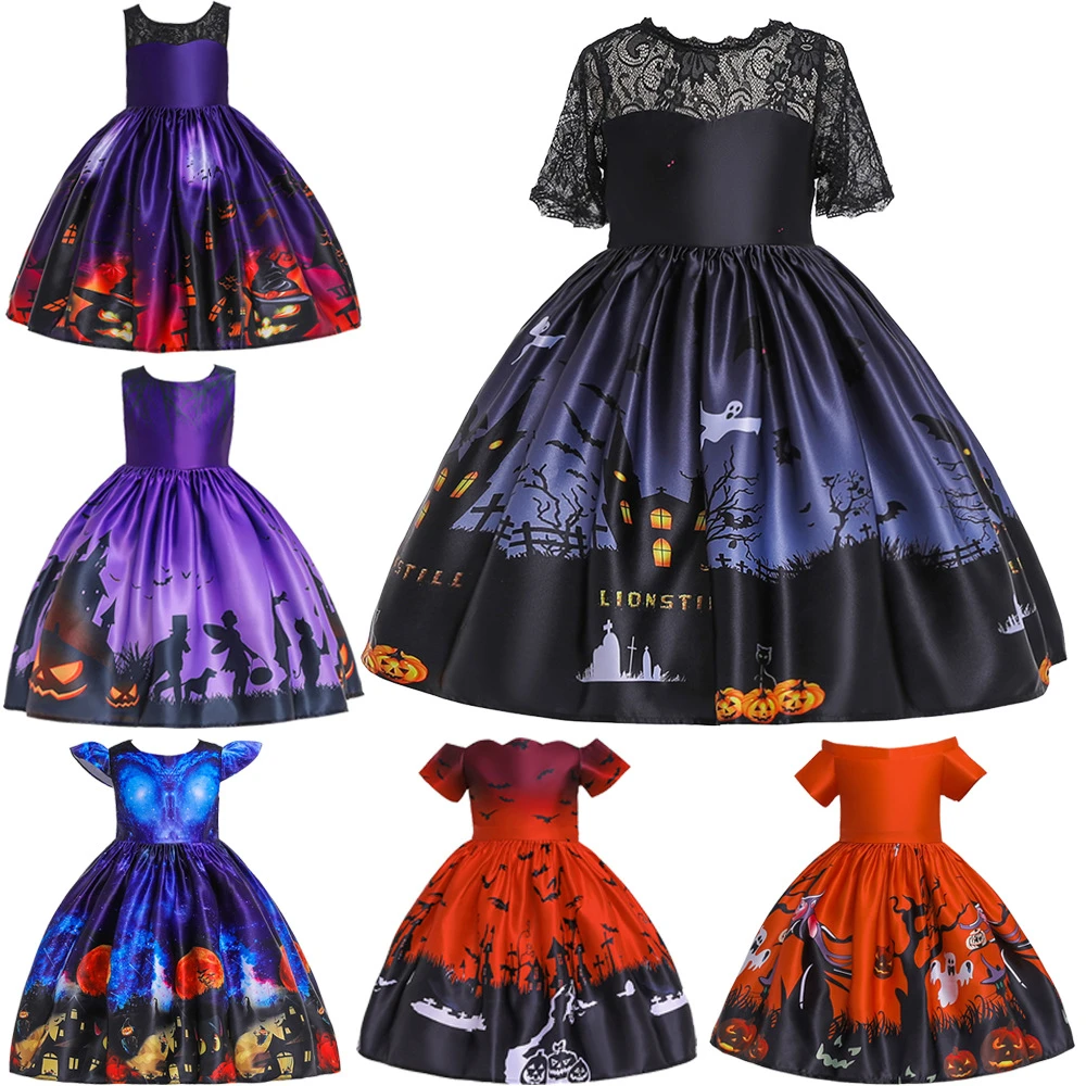 Boutique disfraz de bruja para Halloween, Carnaval de Navidad, púrpura, naranja, con encaje y espalda descubierta niños, vestido de fiesta de cumpleaños|Disfraces para niñas| - AliExpress