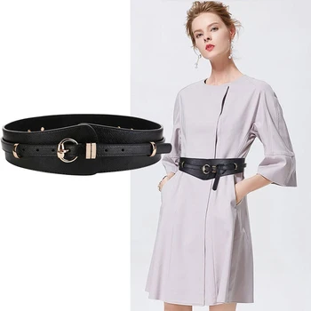 

Genuine Leather Women Belt Cummerbunds Wide Belt PU Leather Black Brown Beige Corset Belt Dress Coat Decorative Waist Belt