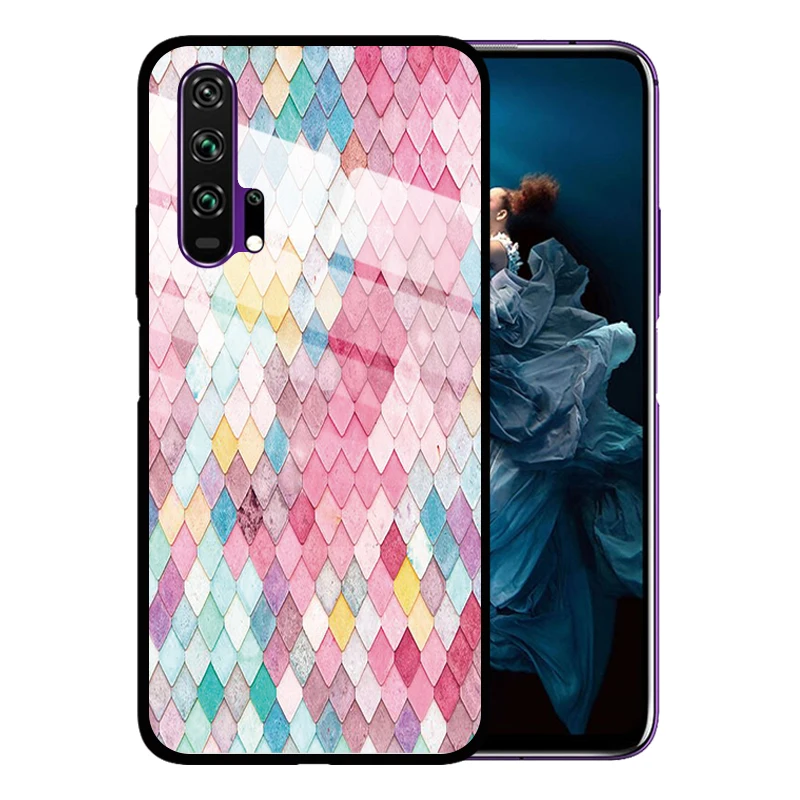 

Mermaid Geometric Tempered Glass Case for Huawei Honor 20 Pro 9X 8X 10 Lite V20 6X V10 9N Anti-Scratch Cover