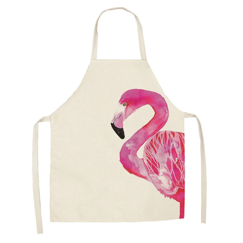 Women Kitchen Apron Cotton Linen Cute Flamingo Sleeveless Chef Cooking Aprons Kitchen accessories 68*55cm 0086
