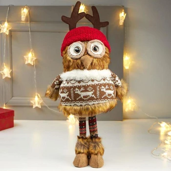 

Interior doll "Owl in a cap with horns and a dress with deer" 54x17x22 cm 4166982