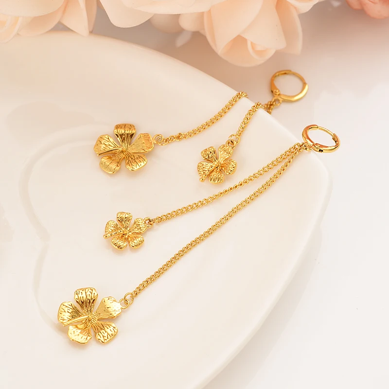 

Gold copper drop Earring Trinidad flower For Women Christmas GiftTrendy Beautiful Engagement /Wedding Bands partyPromise Earring