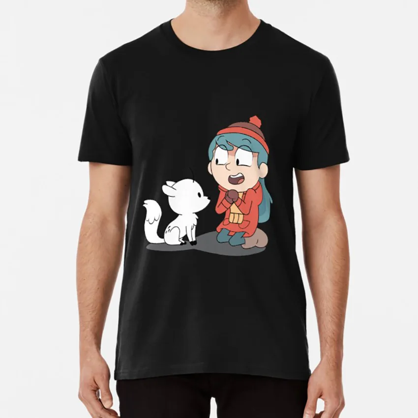 Черный Футболка Hilda and twig для сидения серия hilda netflix, Детская футболка с рисунком из мультфильма для маленькой девочки, с гигантским каменным оленем из меха Альмы, синие волосы - Цвет: Черный