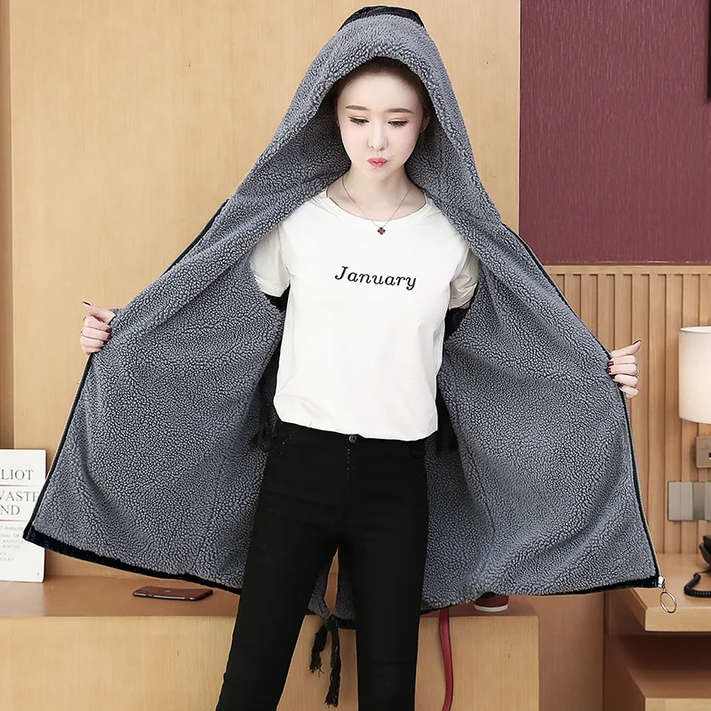 

2019 Winter Lambs Wool Large Size Dress-Style Embroidered Hooded Mid-length Cowboy Brushed And Thick Coat