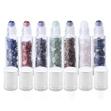 10 шт. натуральный драгоценный камень ролик мяч 10 мл эфирное масло ролл на толстых стеклянных бутылок с кристаллами чипсы бутылка