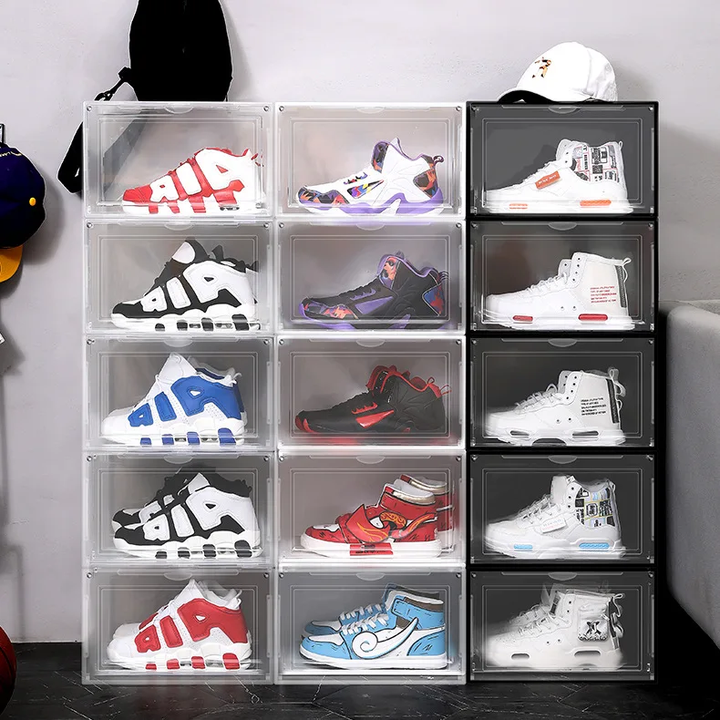 

4PCS Transparent AJ Display Case Clear Plastic Shoe Box Basketball Football Shoes Storage Bins High-tops High Heels Container