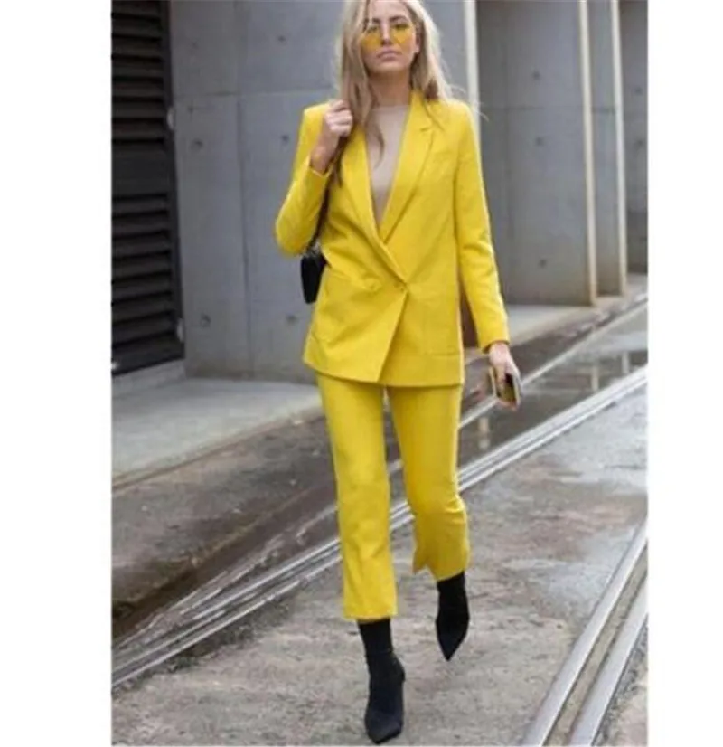 Elegant Yellow Formal Business Women Pantsuits Fashion Ladies Pantsuit