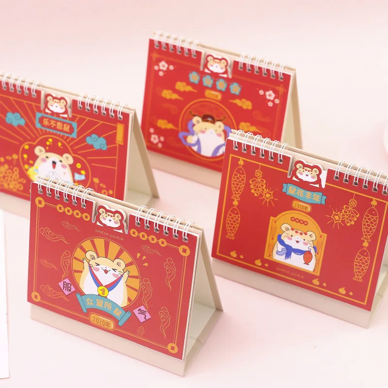 

2020 Cartoon HOT RED Cute Hamster Mouse Desktop Paper Lucky Year Calendar Kawaii Daily Scheduler Table Planner Yearly Agenda