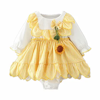 

Baby Girls Dress For Birthday Casual Sunflower Dresses Newborn Kids 0-24 Little Girls Infant Clothing Autumn Long Sleeve Dress