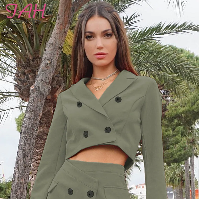 IAMHOTTY, модные, офисные, элегантные, v-образный вырез, женские блейзеры, пуговицы, длинный рукав, одноцветные, повседневные блейзеры и блузки, осенняя базовая одежда