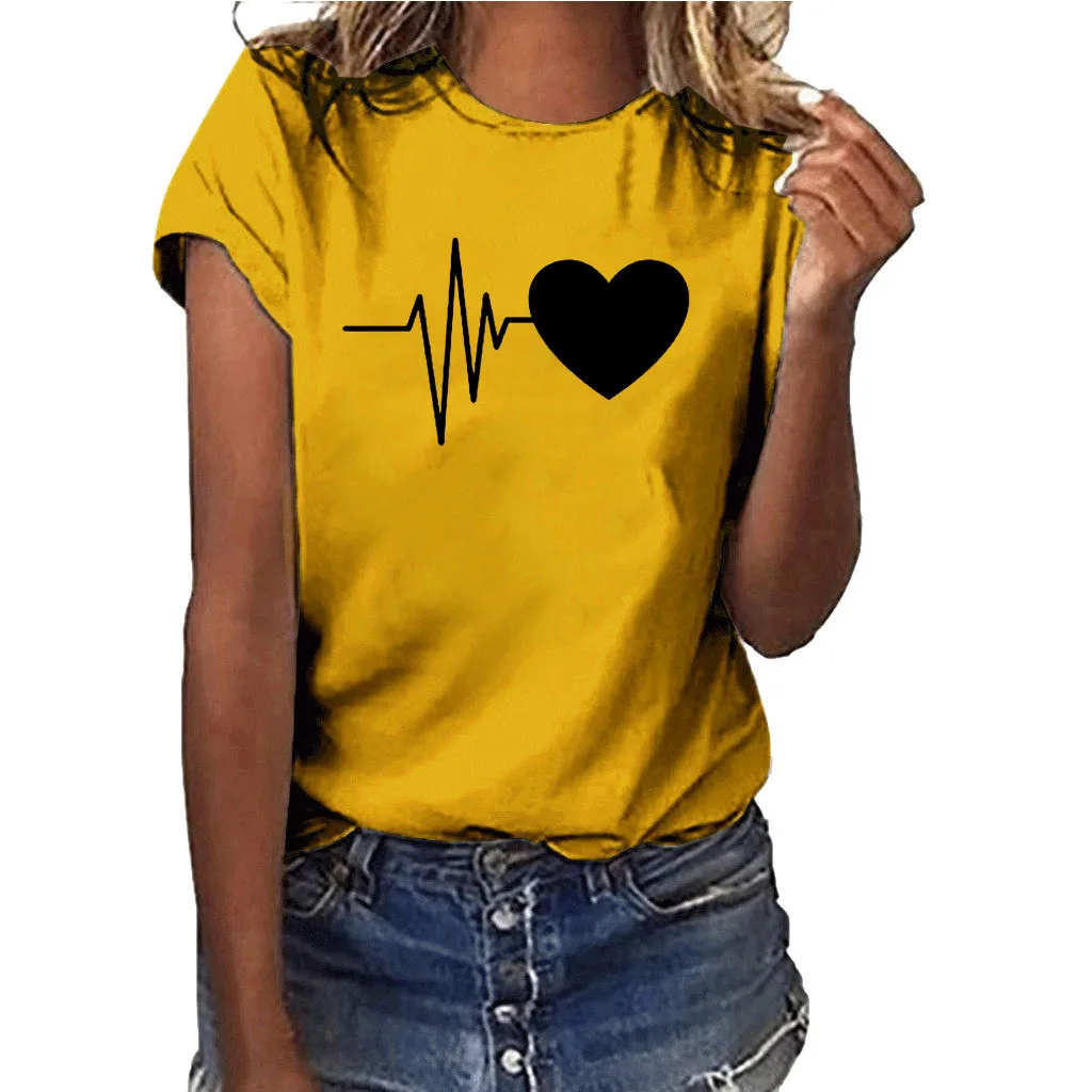 Женская футболка с принтом ЭКГ для девочек большие размеры короткими рукавами