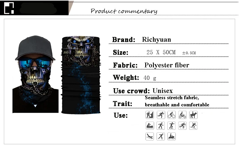 3D бесшовный Балаклава волшебный шарф маска для лица и шеи Призрак Череп Скелет бандана щит повязка на голову банданы мужские велосипед