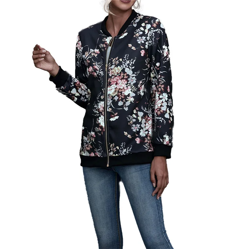 

Stylish Coat New Arrival Women Zipper Floral Coat Long Sleeve Top Ladies Jackets Women's Flower Clothes Spring Autumn Coats