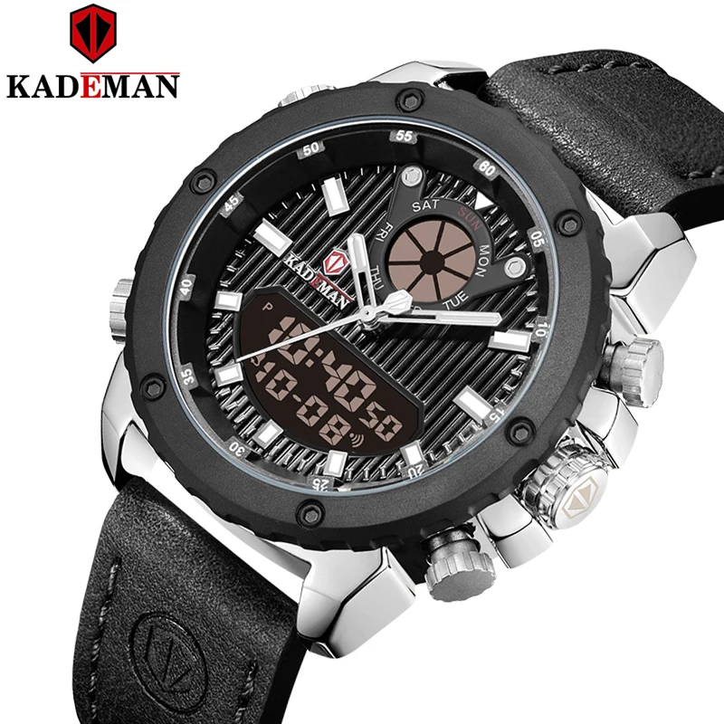 

KADEMAN Top Luxury Brand Men's Sport Watch Analog Digital Dual Display Fashion Leather Quartz Wristwatch Relogio Masculino K9073