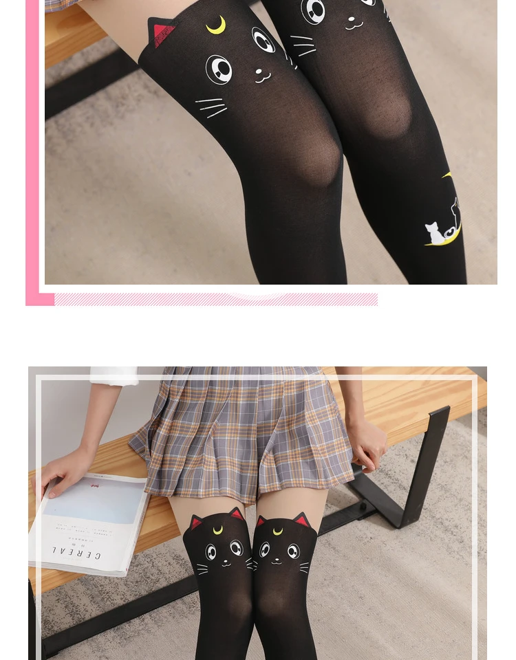 1 paar Mode Sexy Katze Warme Oberschenkel Hoch Über Knie Socken Lange Strümpfe Für Mädchen Damen Frauen 2 Feste Farben_voghion.com