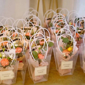 

5pcs Trapezoidal Transparent Bag Packaging Flower Bouquet Handbag Valentine's Day Floral Decoration Bag Pack Flower Bags