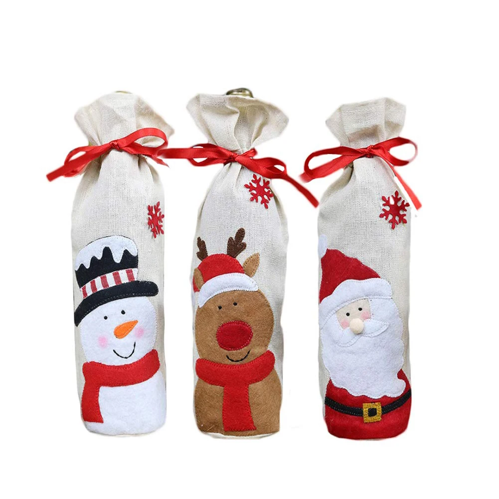3pcs Dinner Protective Household Party Dustproof Dress Up Santa Gift Wine Bottle Cover Seasonal Christmas Decorative Snowman
