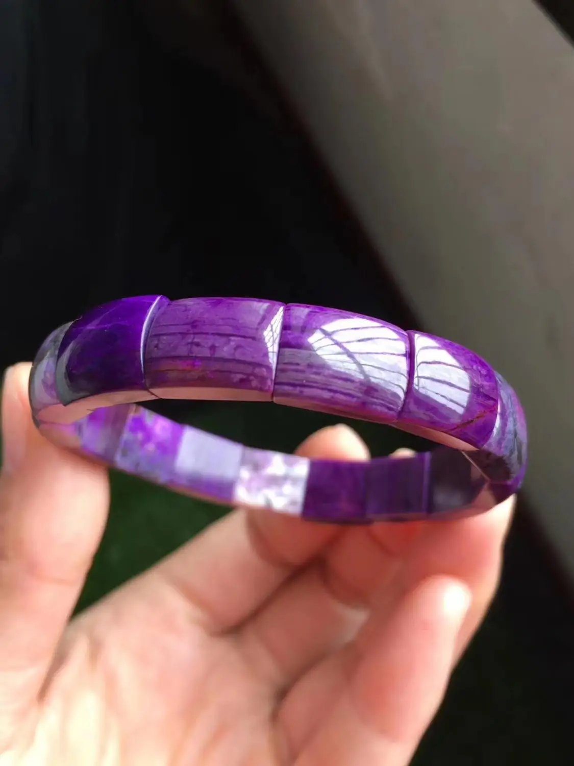 

Genuine Natural Purple Sugilite South Africa Bracelet Bangle Crystal Rectangle Beads Stretch Women 11mm Certificate AAAAA