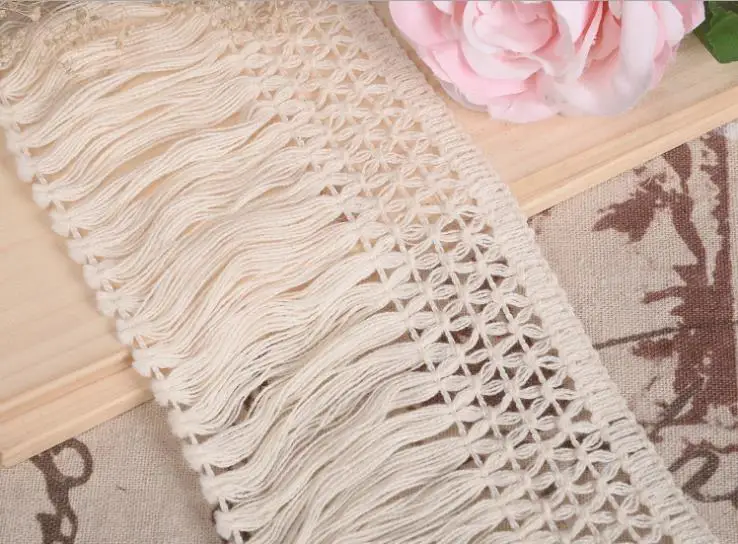 수제 DIY 코튼 레이스 트림 술 프린지 액세서리, 베이지 의류 커튼 테이블 스웨터 장식, 5 야드/로트, 10cm, M0492