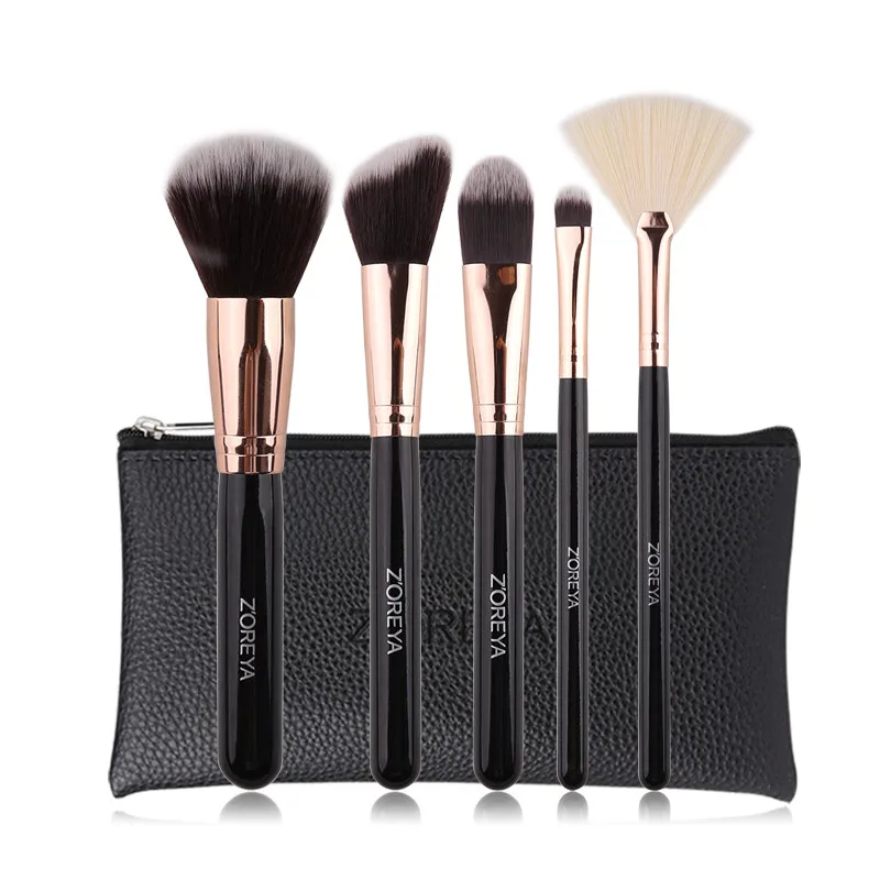 5Pcs withbag ZOREYA бренд черный 5 шт. набор кистей для макияжа супер мягкие синтетические волосы тени для век основа для пудры Веерная Кисть косметический инструмент для макияжа - Handle Color: 5Pcs withbag