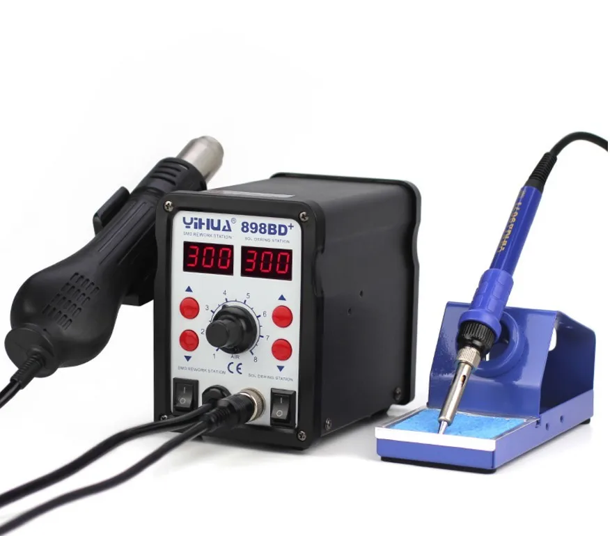 YIHUA 898BD+ 2 в 1 цифровой дисплей паяльная станция для распайки SMD Электрический паяльник+ фена паяльная станция
